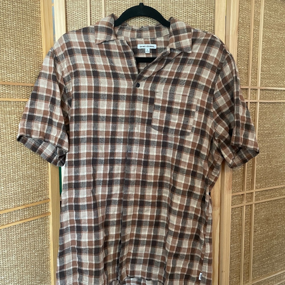 M Banks Journal Casual Brown Button Up
